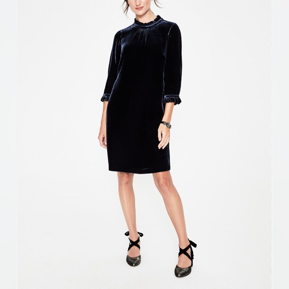 Boden Adora Velvet Shift Dress Navy Blue Size 14
